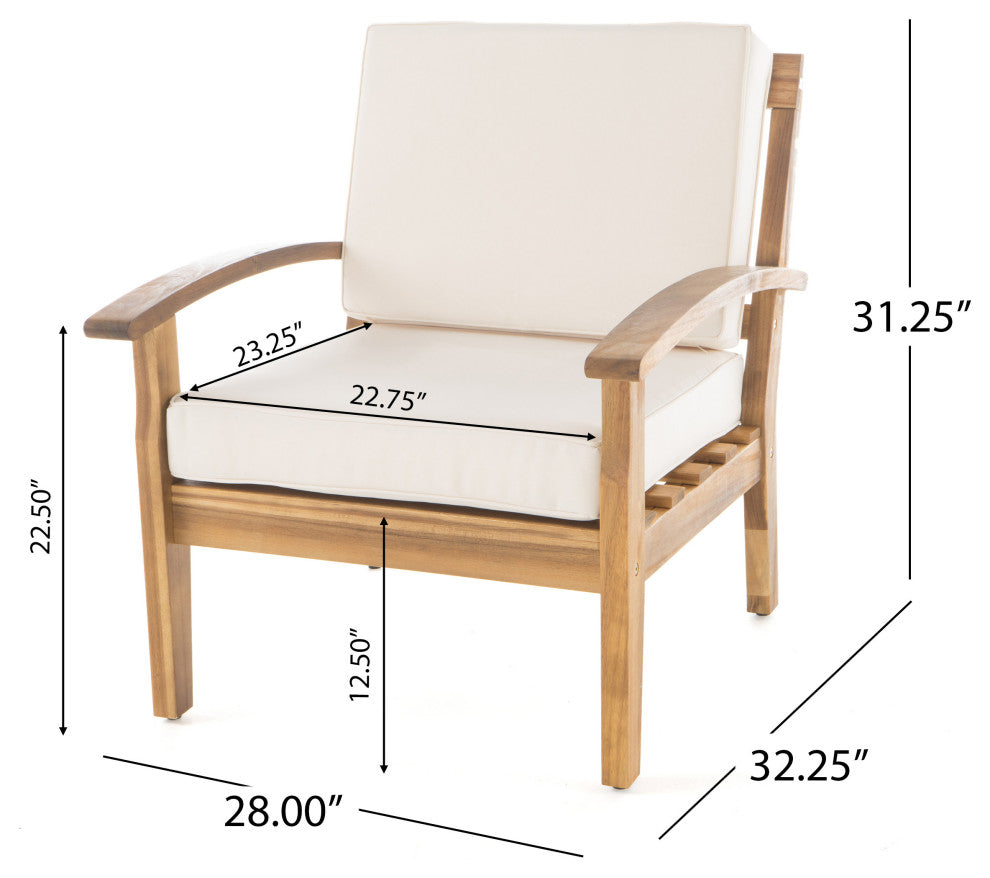 GDF Studio Preston Outdoor Wooden Club Chairs, Beige, Set of 2