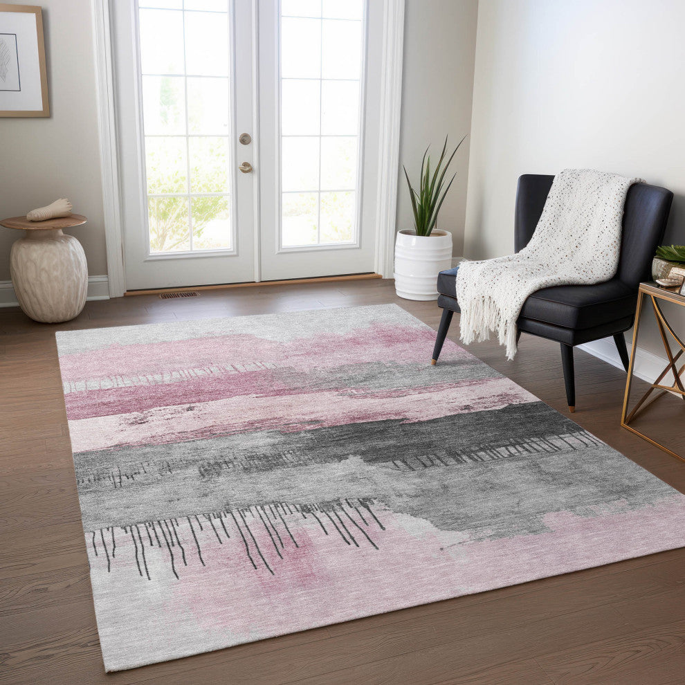 Machine Washable Indoor/Outdoor Chantille ACN1880 Pink 9' x 12' Rug