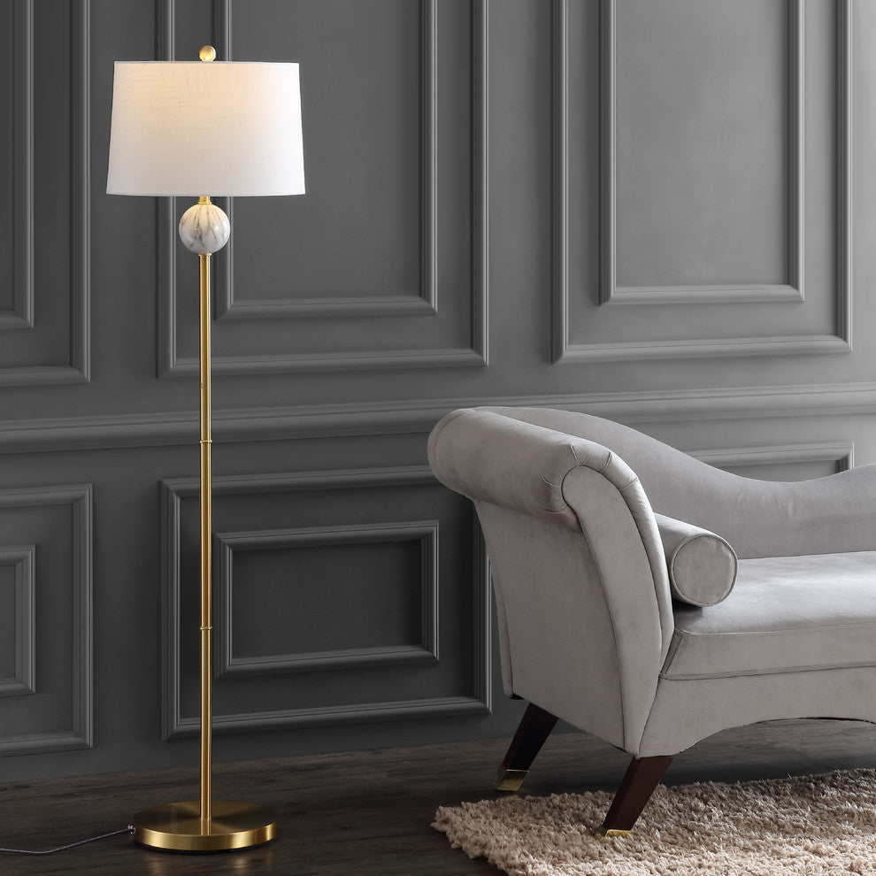 Vaughn 60" Modern Metal and Resin LED Floor Lamp, Brass Gold and White