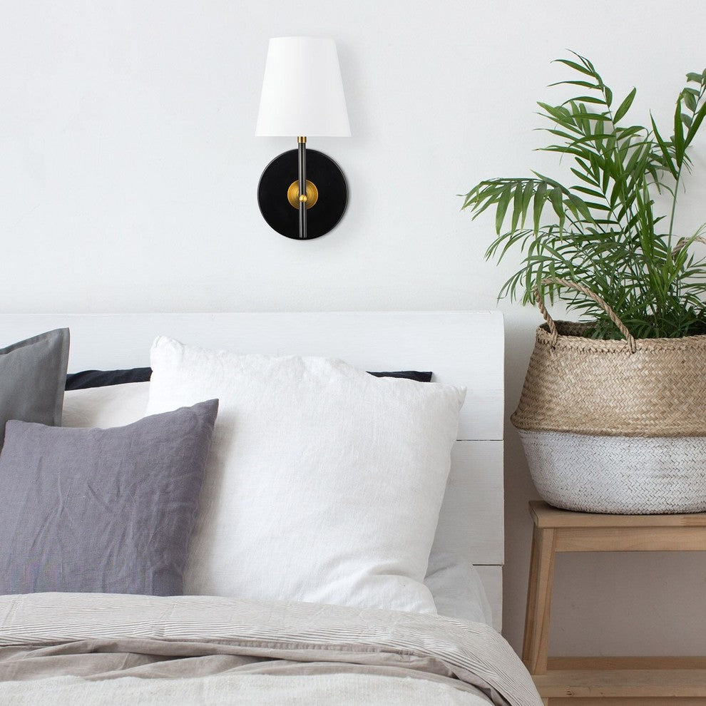 Tamb Wall Sconce with Fabric Shade, Antique Brass