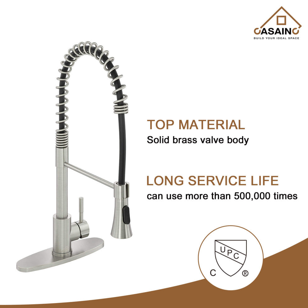 Kitchen Faucet Spring Standard Dual-Function Spray Head Deck Plate Brushed Nicke