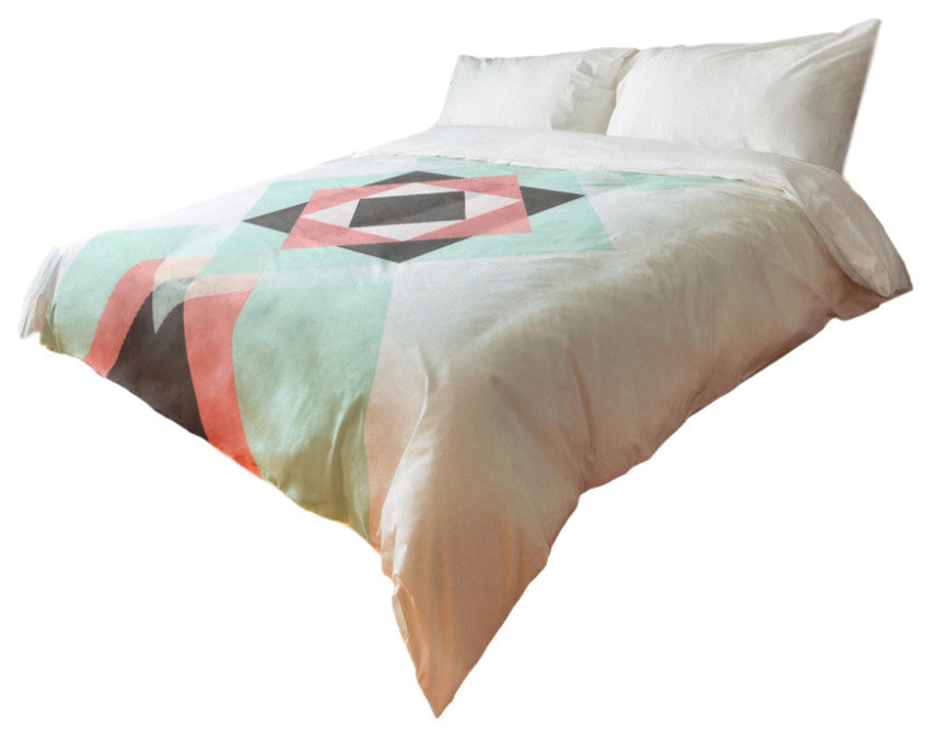 Pink and Turquoise Geometric Duvet Cover, 104x88