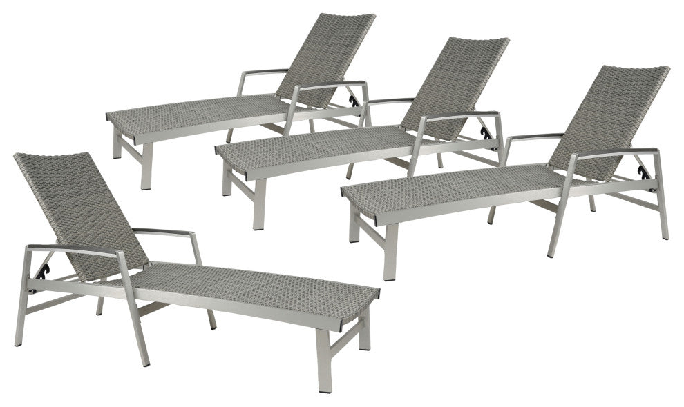 GDF Studio Stanley Outdoor Wicker and Aluminum Chaise Lounges, Set of 4