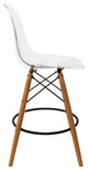 LeisureMod Dover Plastic Barstool With Beech Wood Legs and Footrest, Clear