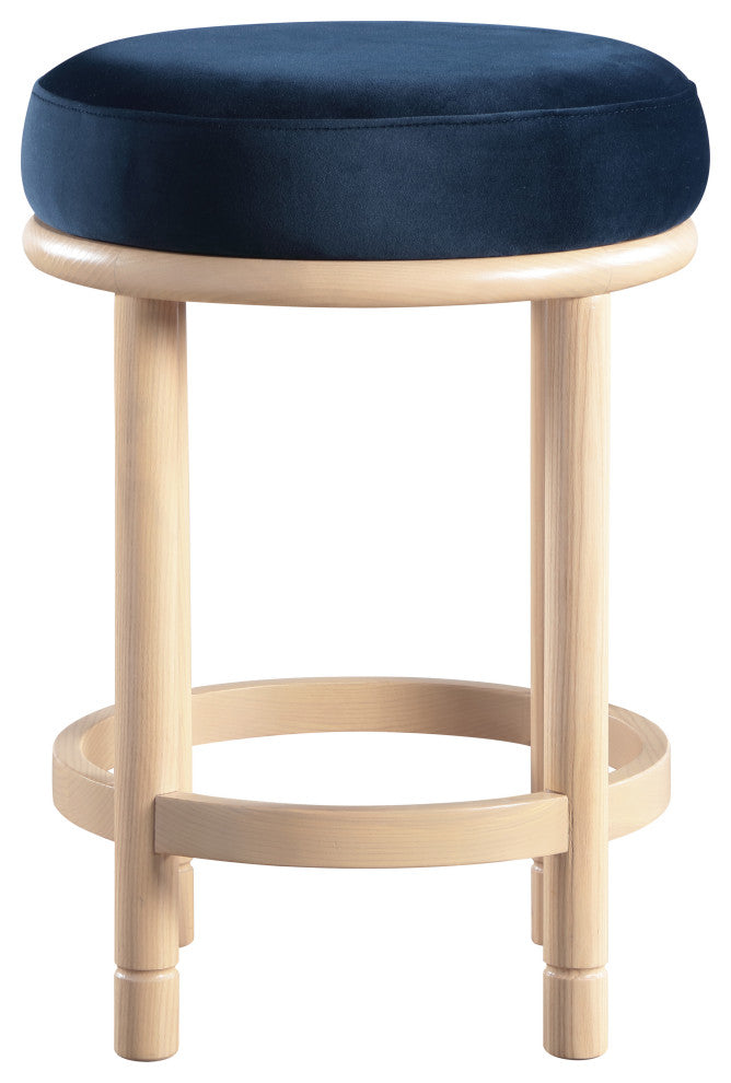 Monette Upholstered Bar and Counter Stool, Navy, Velvet, Natural Finish