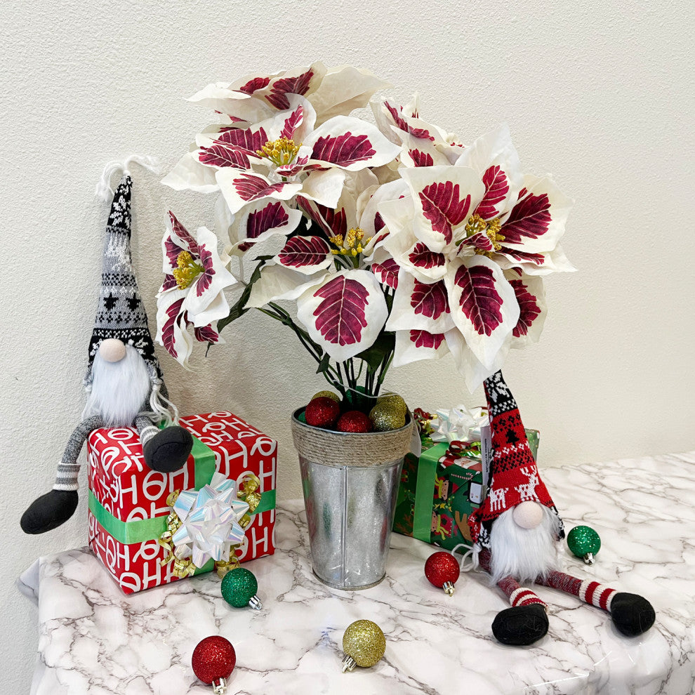 5 Stems Artificial Poinsettia Christmas Bush