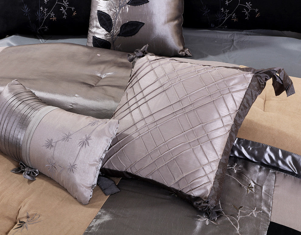 Back to Nature Comforter Set, Charcoal, Full, 7-Pc