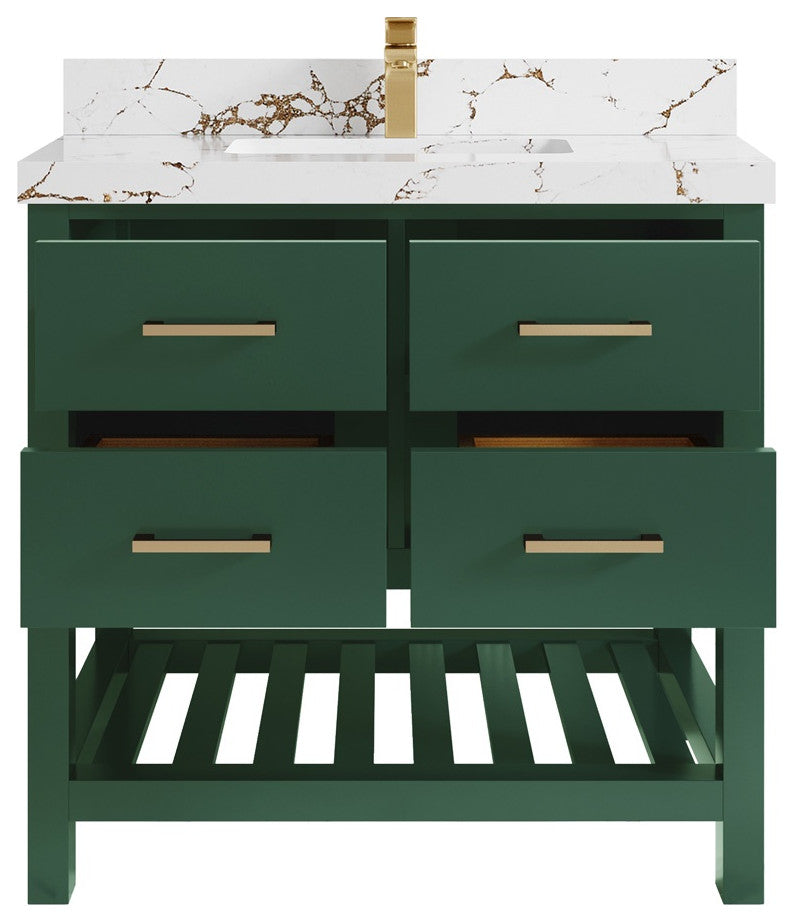 Parker 36" Single Sink Bath Vanity, Lafayette Green 2" Viola Brown