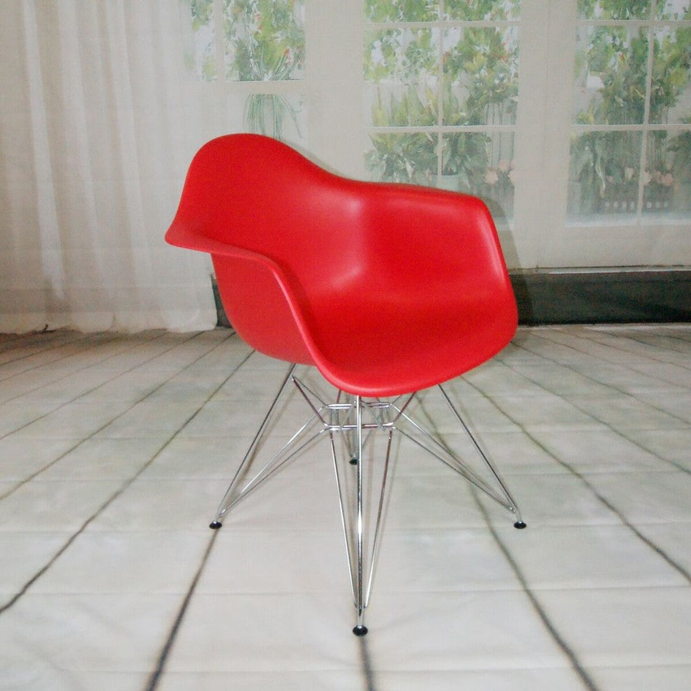 EZ Mod 2 Eiffel Molded Chrome Arm chairs, Red