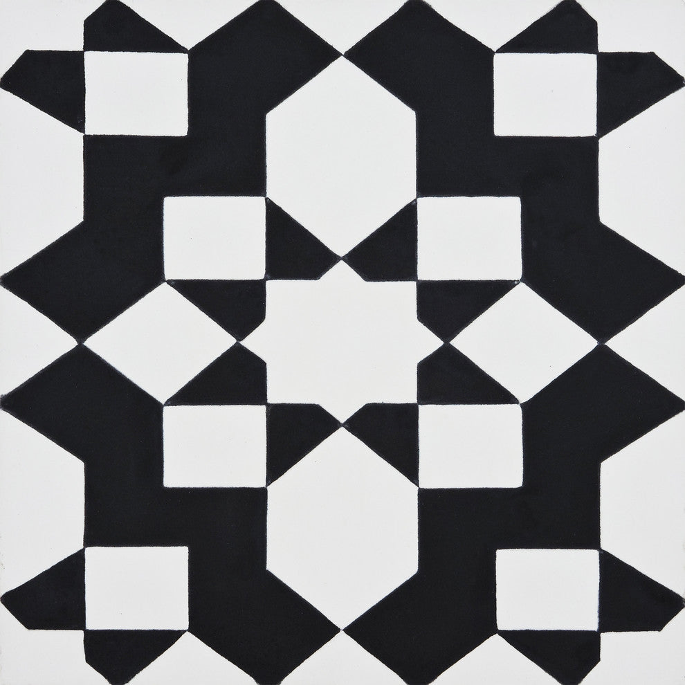 8"x8" Affos Handmade Cement Tile, White,Black, Set of 12