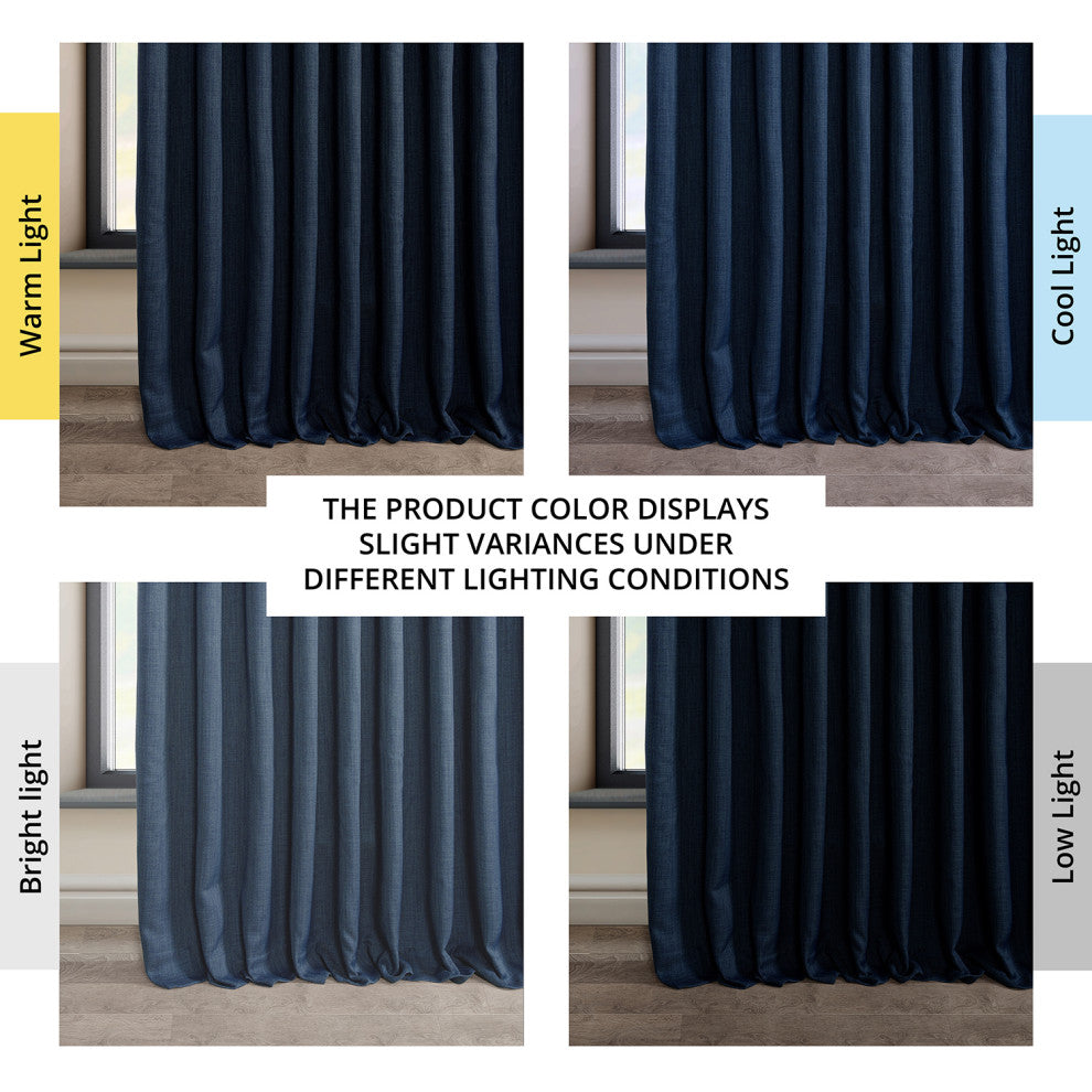 Faux Linen Extra Wide Room Darkening Curtain Single Panel, Indigo, 100"x120"