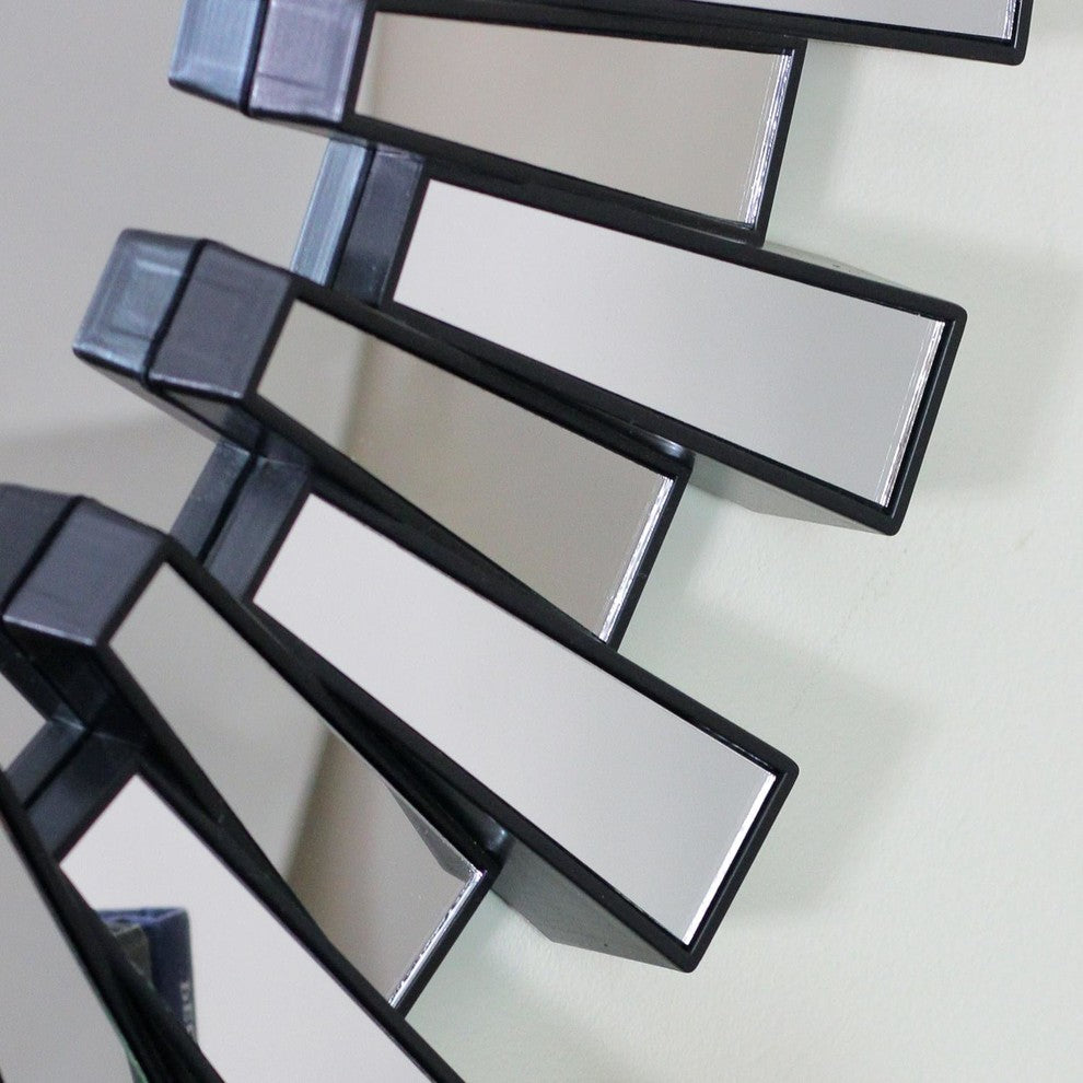 25.5" Aztec Inspired Black Decorative Round Wall Mirror