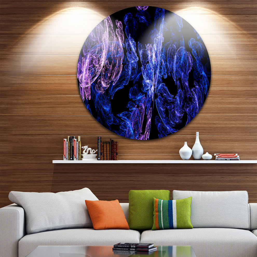 Dark Blue Fractal Desktop Wallpaper, Abstract Disc Metal Wall Art, 23"