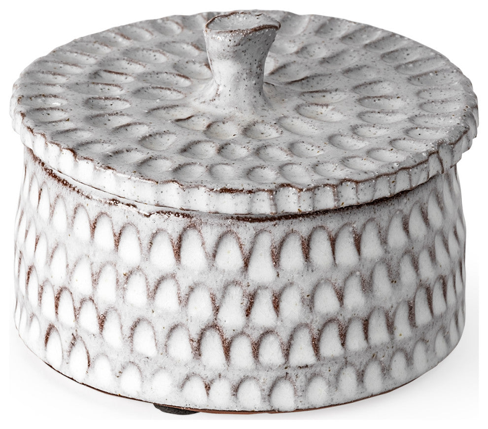 Azul, Small 5L x 5W Gray Ceramic Detailed Decorative Box