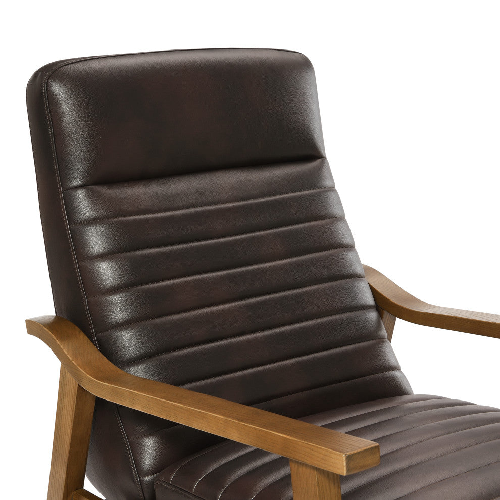 Arthur Wood Arm Push Back Recliner - Burnished Brown