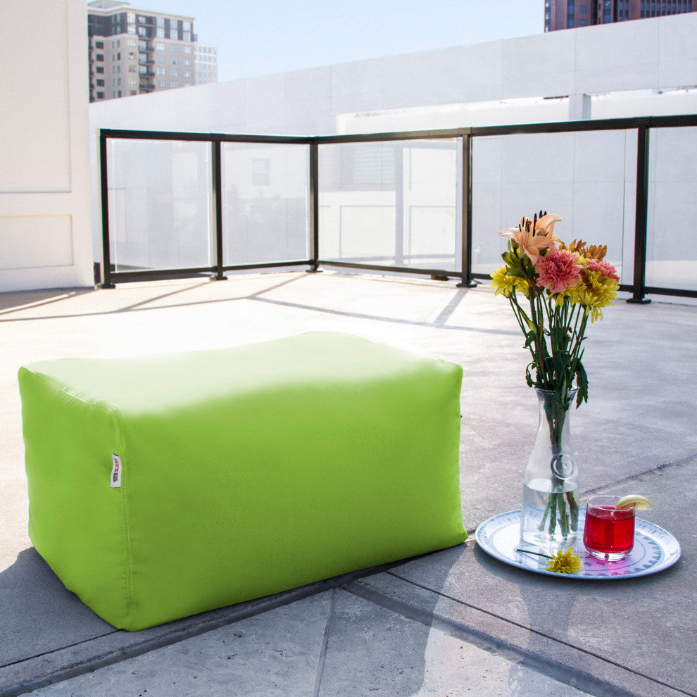 Leon Outdoor Patio Bean Bag Ottoman, Lime