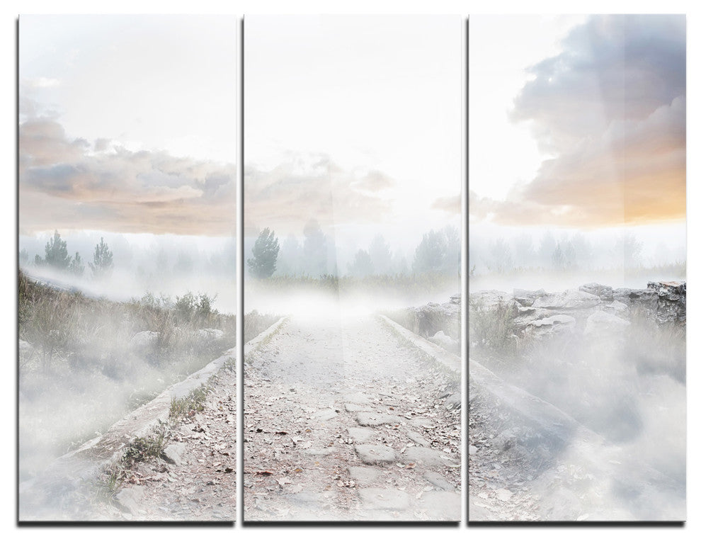 "Stony Path to Misty Forest" Photo Metal Wall Art, 3 Panels, 36"x28"