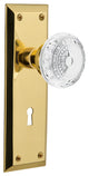 New York Plate Single Dummy, Keyhole Crystal Meadows Knob, Unlacquered Brass
