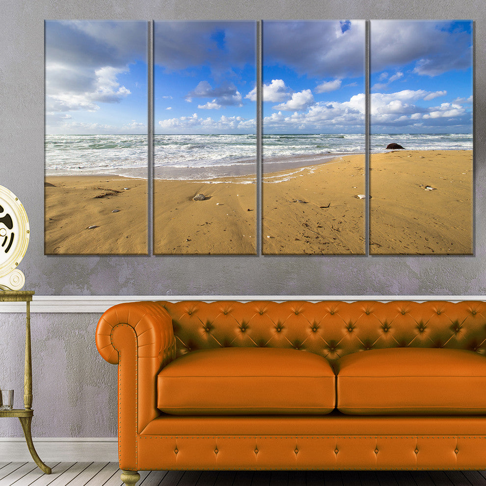 "Sea Beach on Cloudy Winter Day" Seashore Canvas Print, 4 Panels, 48"x28"