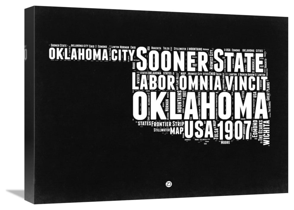 "Oklahoma Black and White Map" Fine Art Print