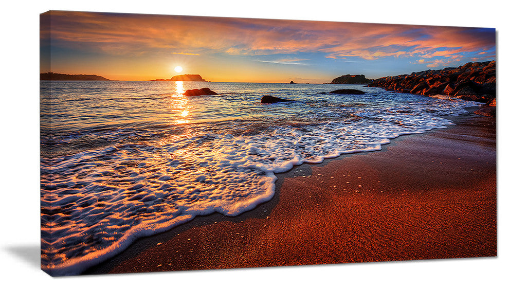 Stunning Ocean Beach at Sunset, Seashore Canvas Art Print, 32"x16"