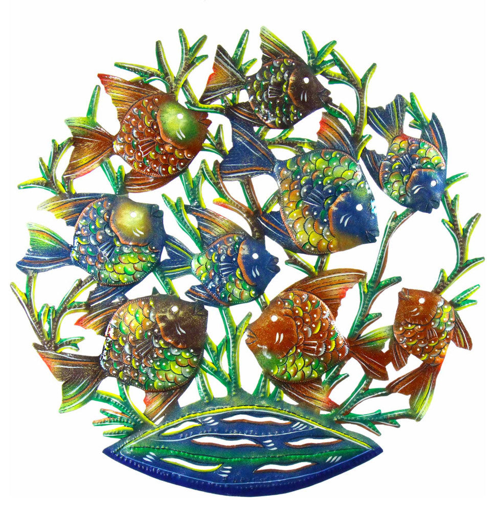 Nautical School of Fish Handpainted Recycled Metal Wall Art