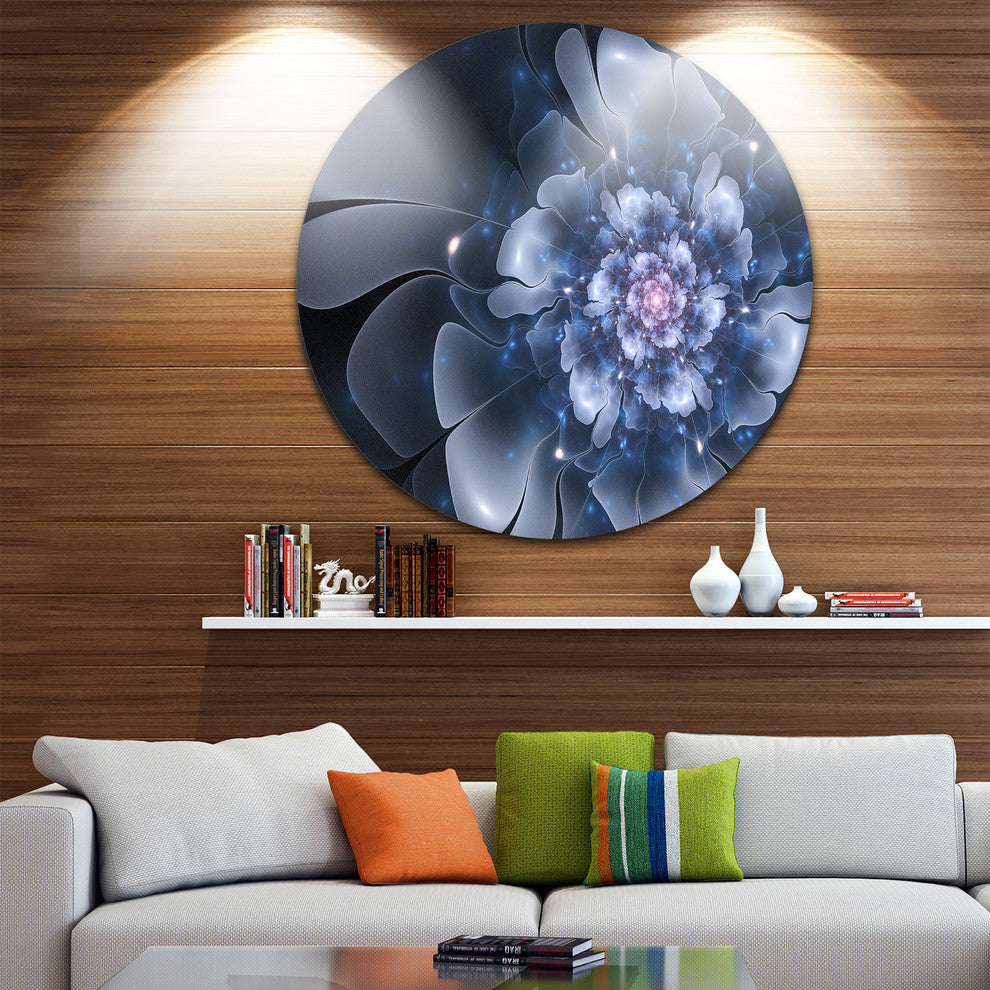 Fractal Flower Light Blue Petals, Floral Digital Round Wall Art, 38"