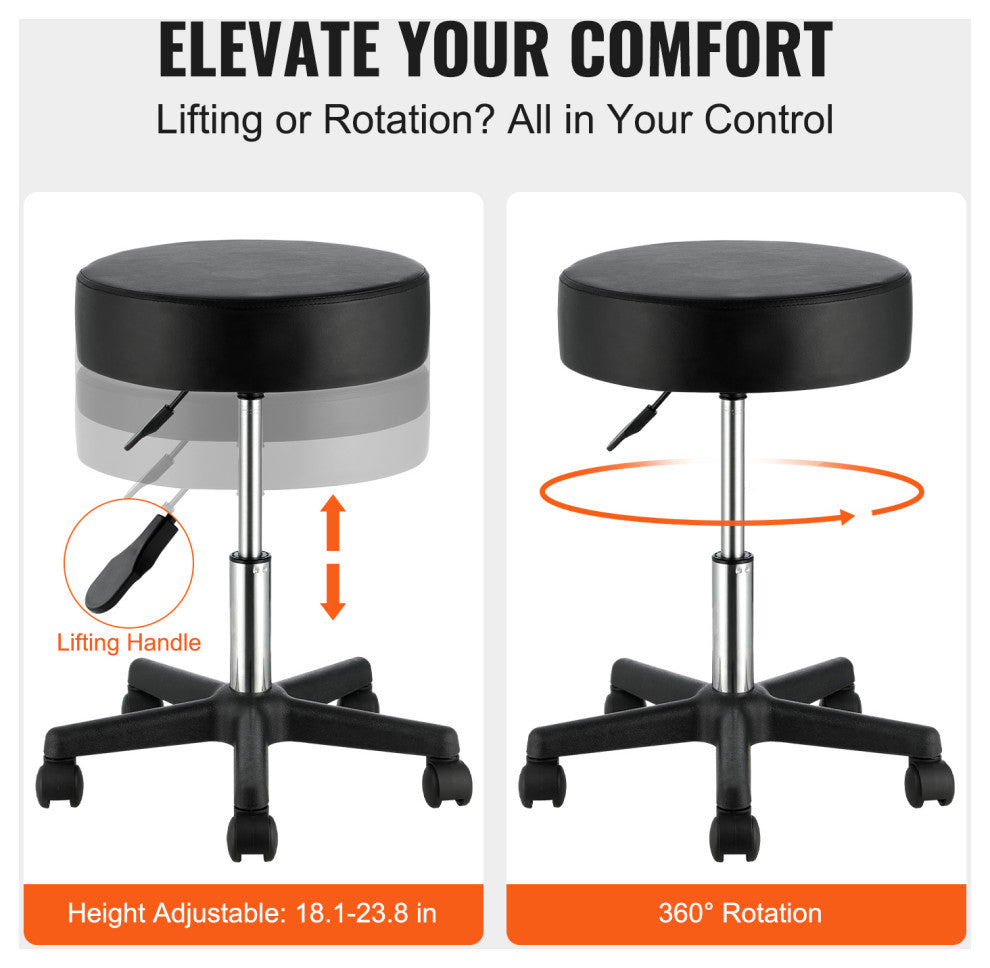 VEVOR Round Rolling Stool Swivel Stool With Wheels PU Leather Height Adjustable