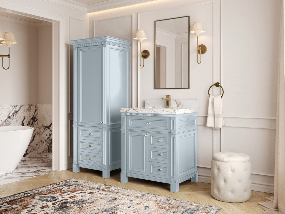 Paris 30" Single Sink Bathroom Vanity, Blue Heather 2" Empira Quartz
