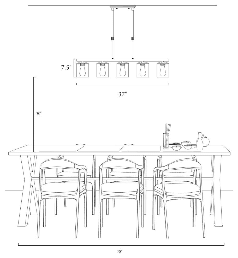 LNC 5-Light Industrial Matte Black and Linear Pendant Light for Kitchen Isalnd