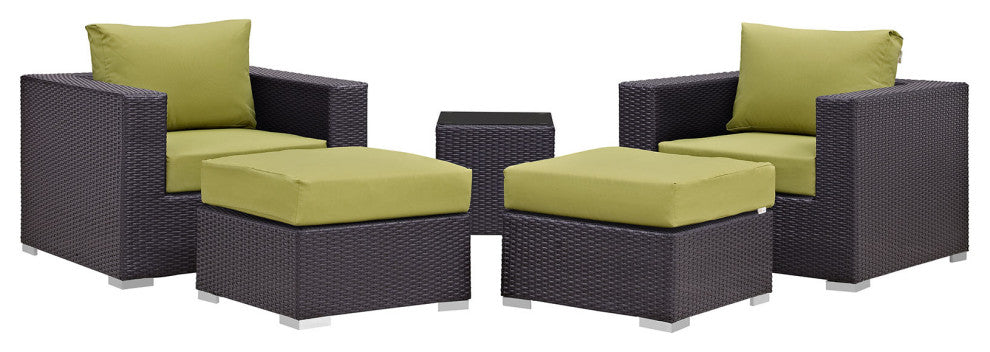 Modway Convene 5 Piece Outdoor Patio Sectional Set, Espresso Peridot