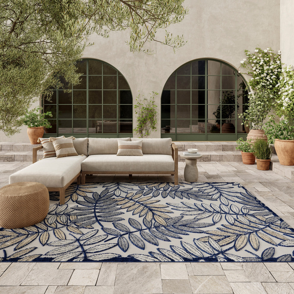 Nourison Aloha 7'10" x 10'6" Ivory/Navy Tropical Rug