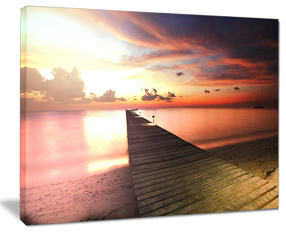 "Wooden Boardwalk Into Colorful Sea" Sea Bridge Canvas Art Print, 40"x30"