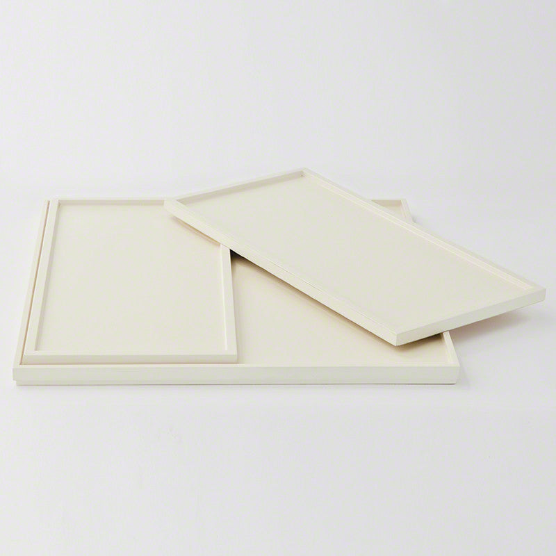 3-Piece Lacquered Ivory Cream Wood Nesting Tray Set, Midcentury Simple R