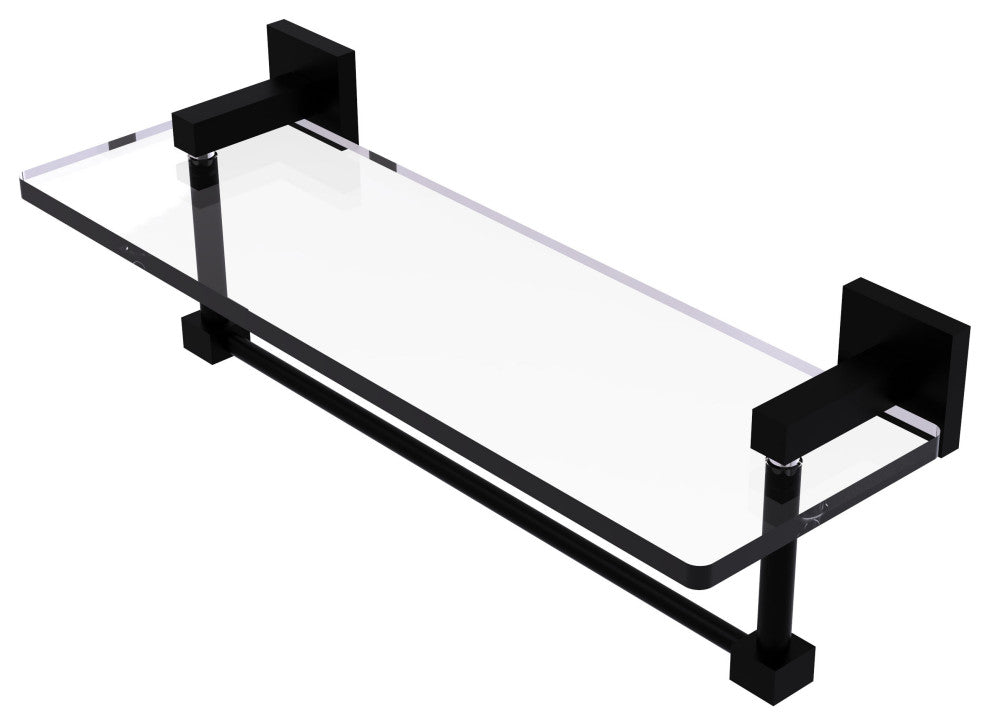 Montero 16" Glass Vanity Shelf with Integrated Towel Bar, Matte Black