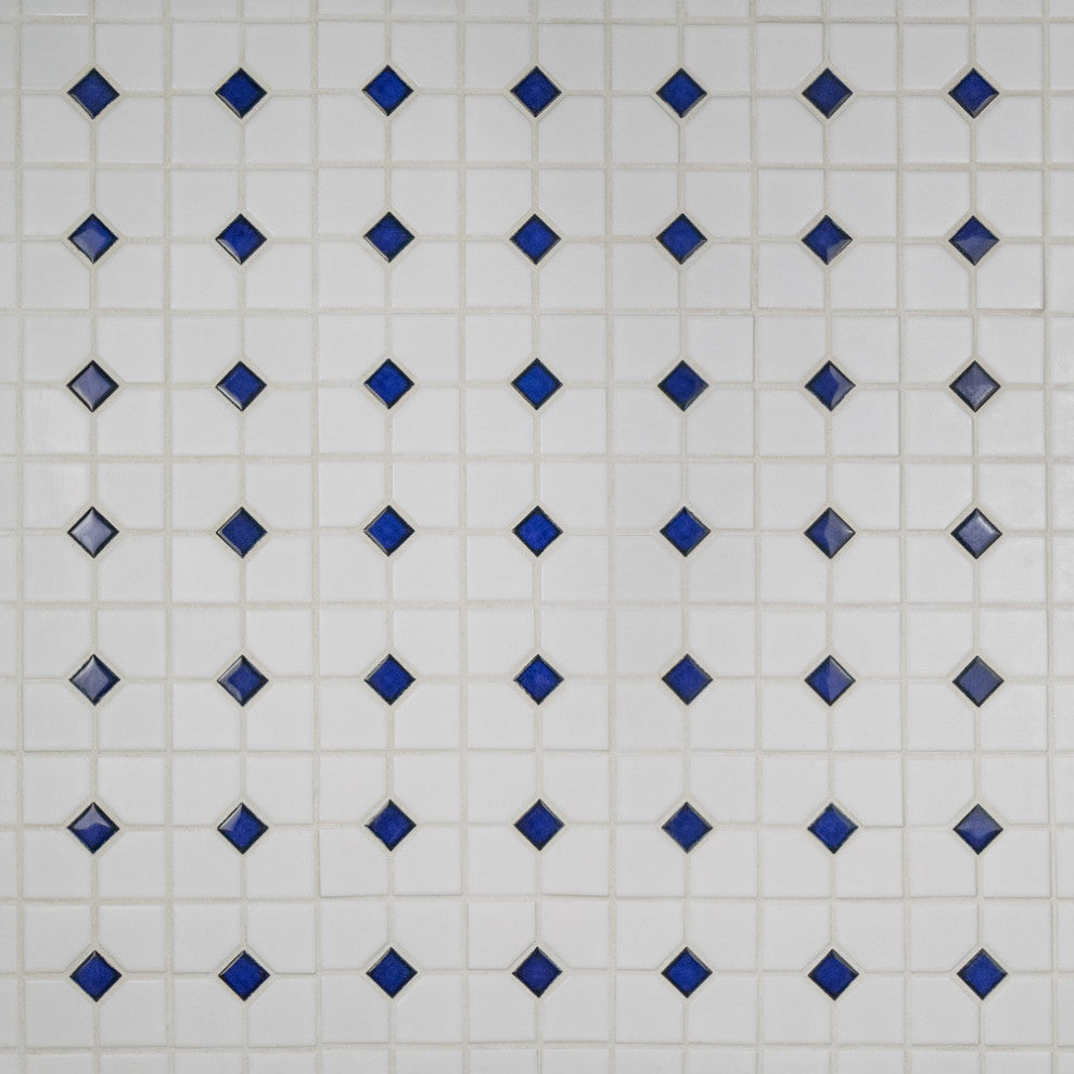 Oxford Matte White w/ Cobalt Dot Porcelain Floor and Wall Tile