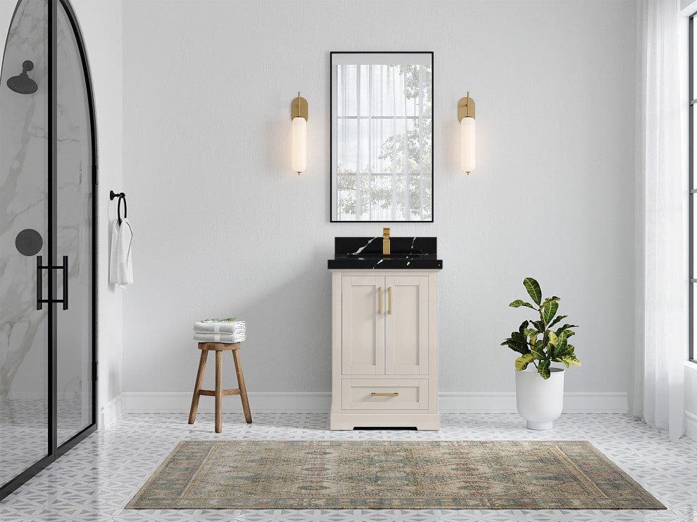 Boston 24" Single Sink Bath Vanity in Fine Grain 2" Calacatta Black