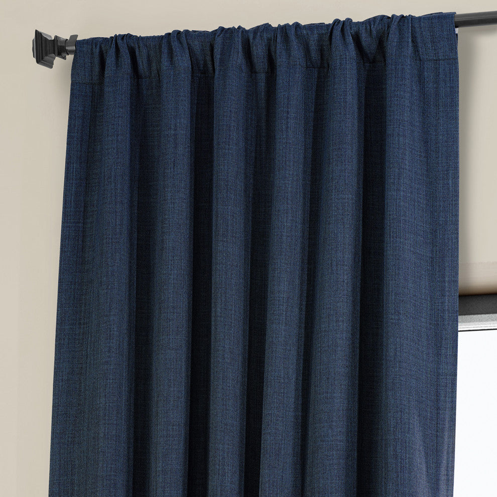 Faux Linen Darkening Curtain Single Panel, Indigo, 50"x96"