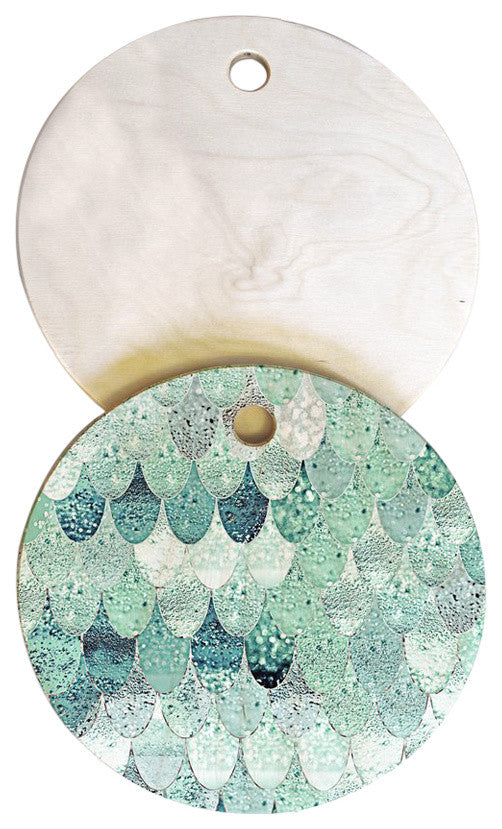 Monika Strigel Lily Mint Mermaid Cutting Board Round, 11.5"x11.5"