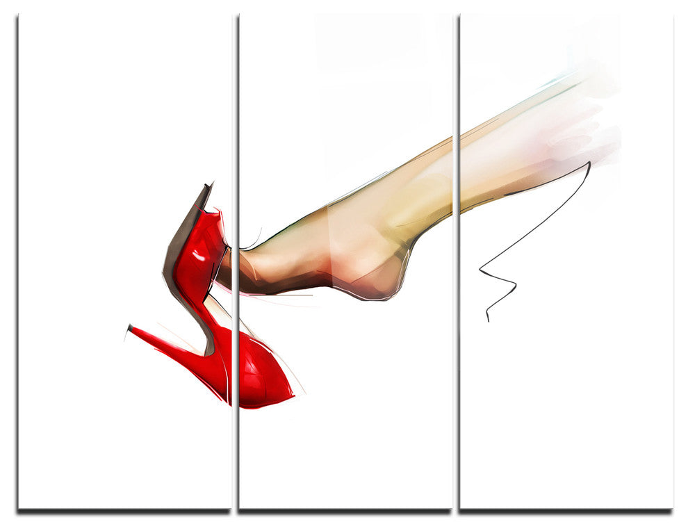 "Leg Wearing High Heel Red Shoe" Digital Metal Wall Art, 3 Panels, 36"x28"