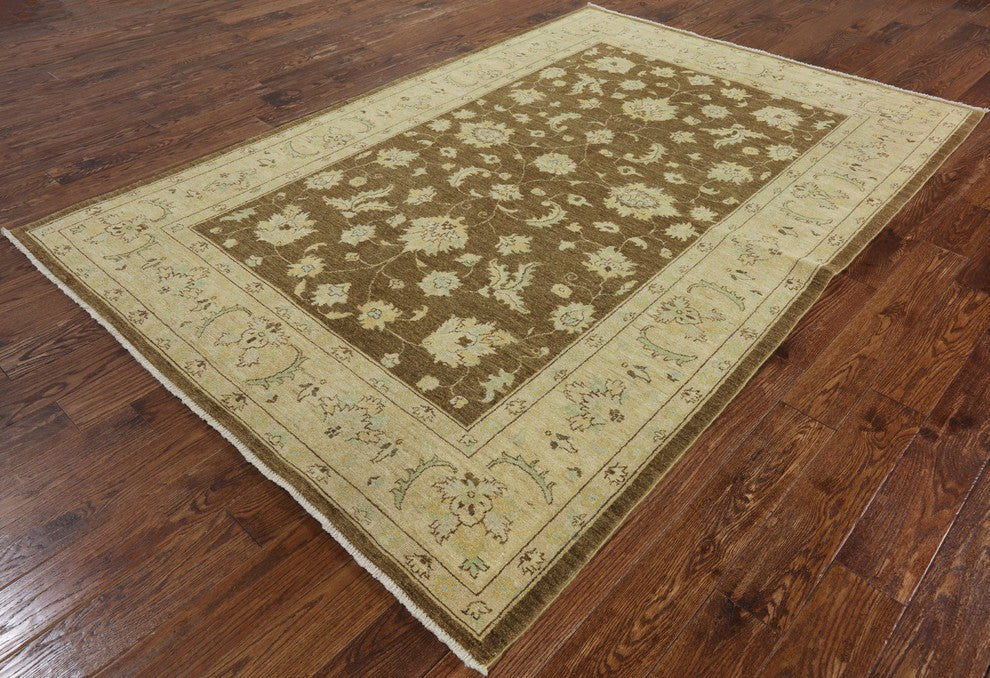 Hand-Knotted Peshawar Oushak Chobi Oriental Wool Rug, 6'x9'
