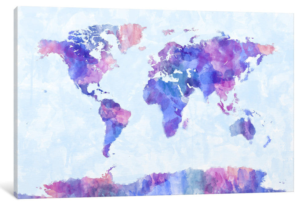 "Map of The World Paint Splashes V" by Michael Tompsett, Canvas Print, 26x18"
