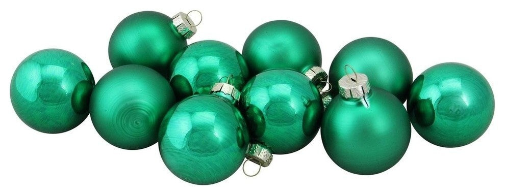 10-Piece Shiny, Glass Ball Christmas Ornament Set, 1.75", Green
