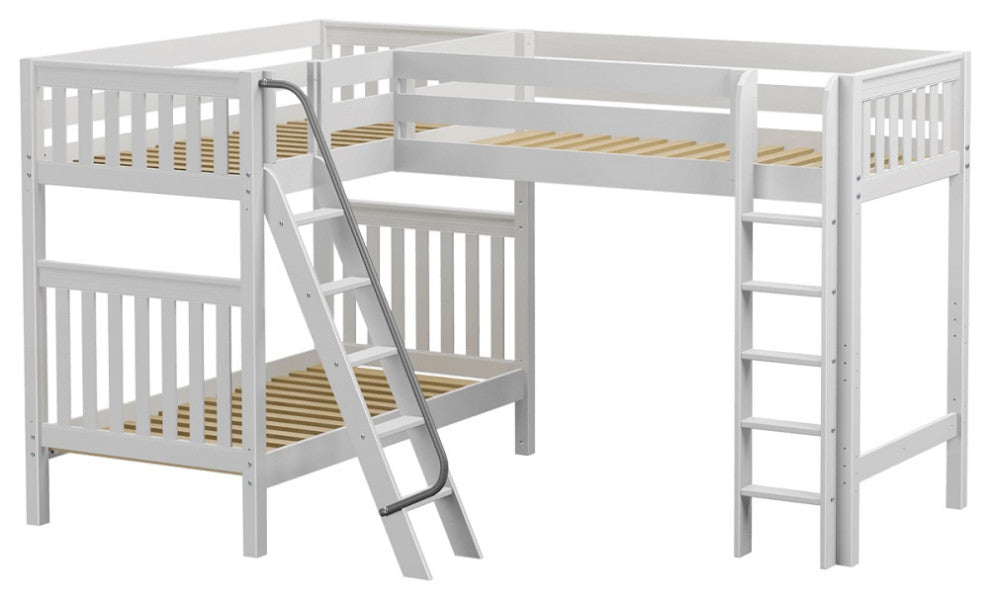 Ball State Sleeps 3 Twin Loft Bunk Beds, White