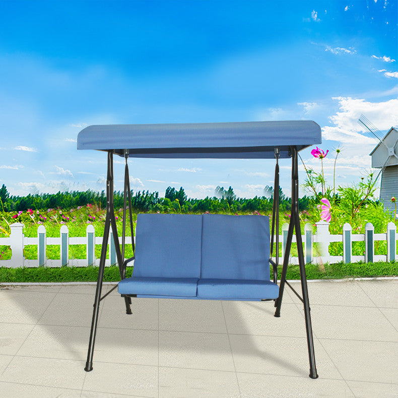 Home Beyond 2-Person Steel Fabric Outdoor Porch Swing Canopy With Stand, Blue