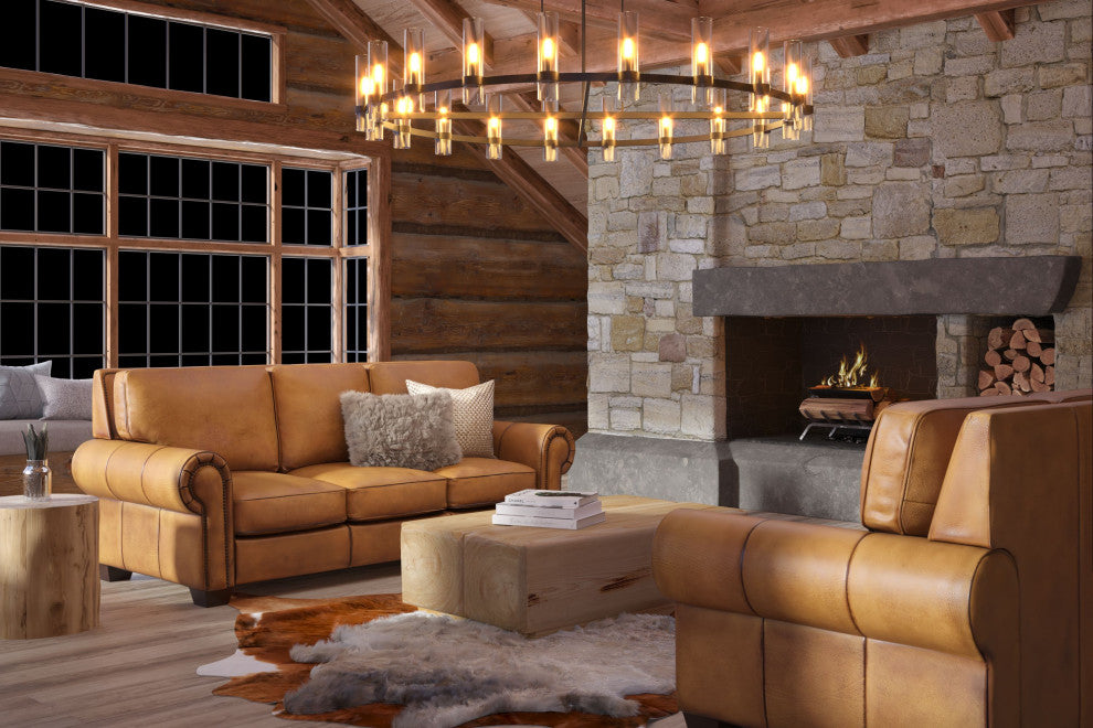 Valencia 100% Top Grain Hand Antiqued Leather Traditional Sofa, Tan