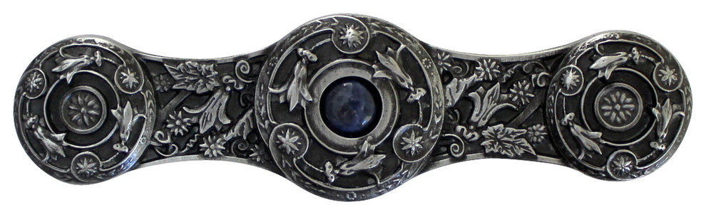 Jeweled Lily Pull Antique Brass, Blue Sodalite Natural Stone, Antique Pewter, Bl