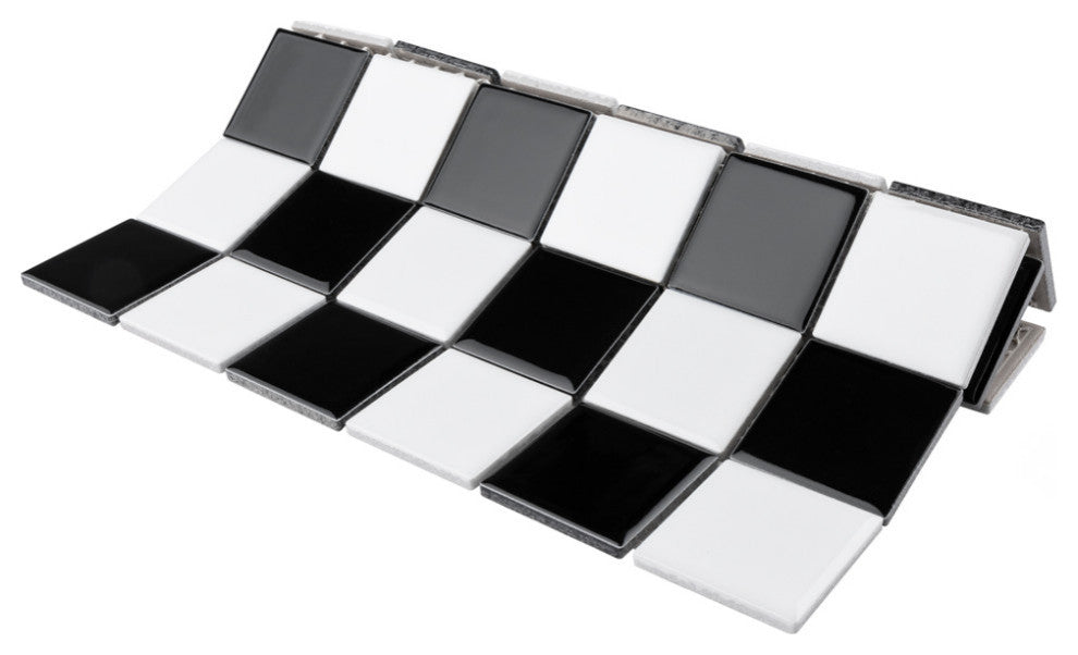 Metro Quad Checkerboard Glossy Black and White Porcelain Floor and Wall Tile