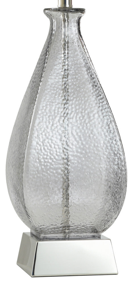 Dimpled Table Lamp Colored Glass, Aged Brass Accents White Shade, Grey