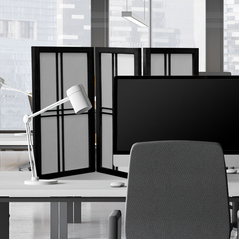 2' Tall Desktop Double Cross Shoji Screen, Black, 3 Panels